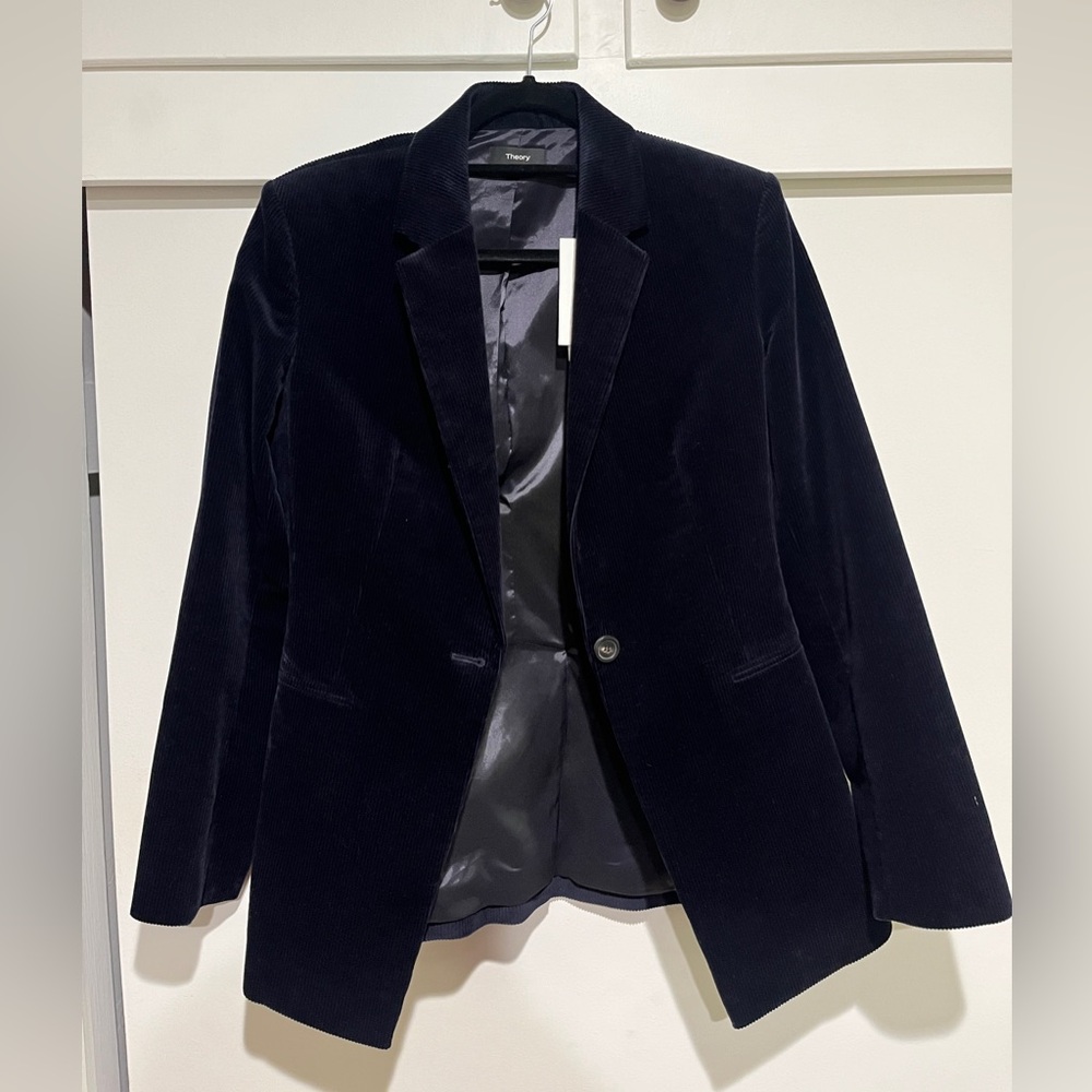 Theory Women's Navy Blue Velvet Blazer
